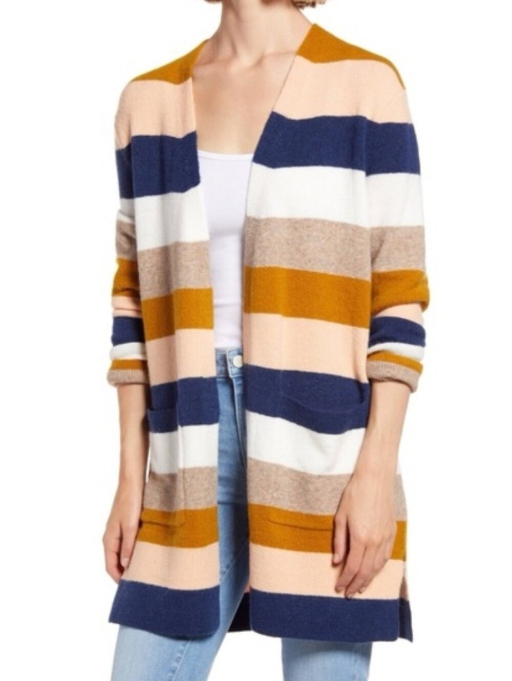 Madewell Kent Bengali IndigoStripe Wool Blend OpenCardigan, Size XL - Picture 3 of 17